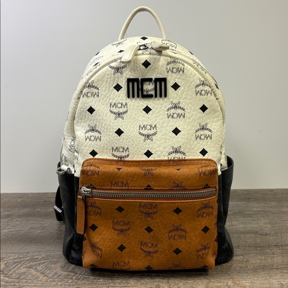 MCM Stark Backpack – Tri-Color Cognac/White/Black